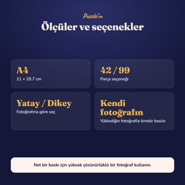 Puzzle ölçüleri ve seçenekleri