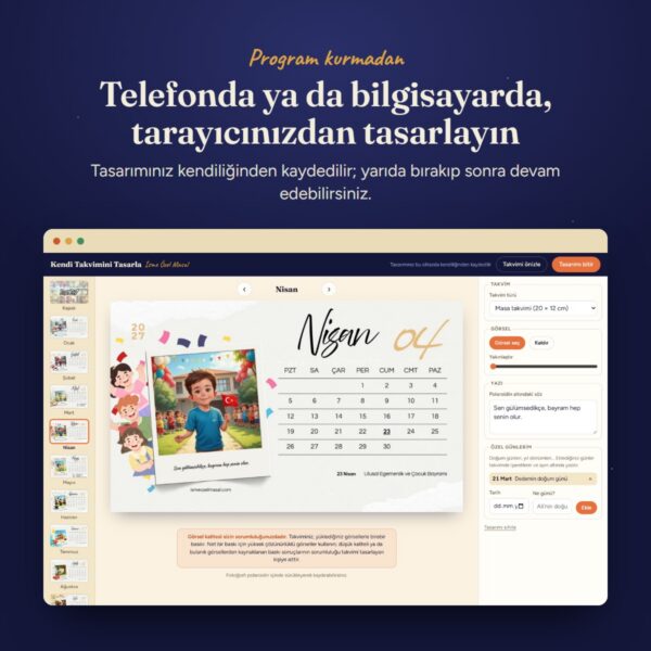 Takvim tasarlama ekranı